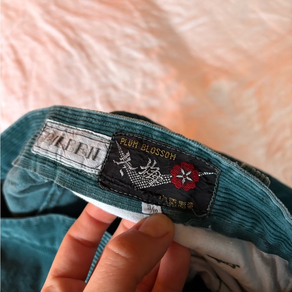 Vintage Eileen "Plum Blossom" Teal Corderoy Pants - Picture 4 of 6